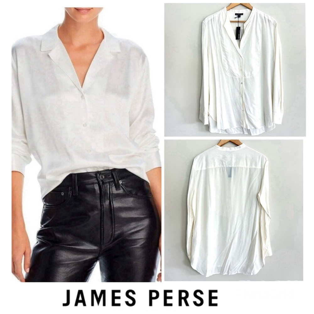 NWT JAMES PERSE White Tux Style Botton Down Long Sleeve Top Blouse Shirt Sz 4 XL